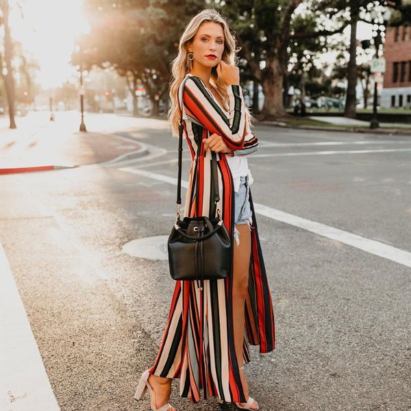 

women's swimwear 2021 red boho striped robes bathing suit cover-ups plus size beach wear kimono dress tunic women summer swimsuit cover, White;black