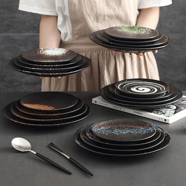 

dishes & plates 1pcs bone china plate tableware sushi dish meal dinner service retro round ceramic dinnerware restaurant home kitchen suppli