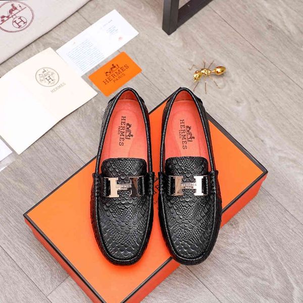 

original 2021 herm men's leather black loafers size: 38-44 001963