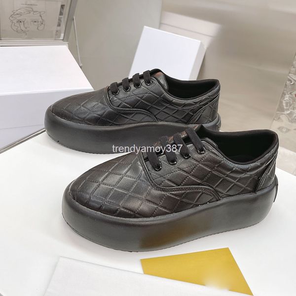 

dress shoes thick sole comfortable big head single shoes ins round lace up high board women's college style soft small white, Black
