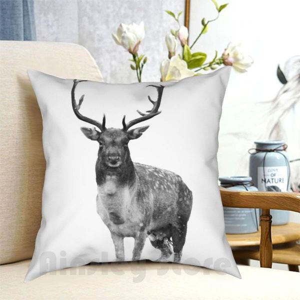 

pillow case deer printed home soft diy cover stag nature wild wildlife buck antlers forrest trees woodland