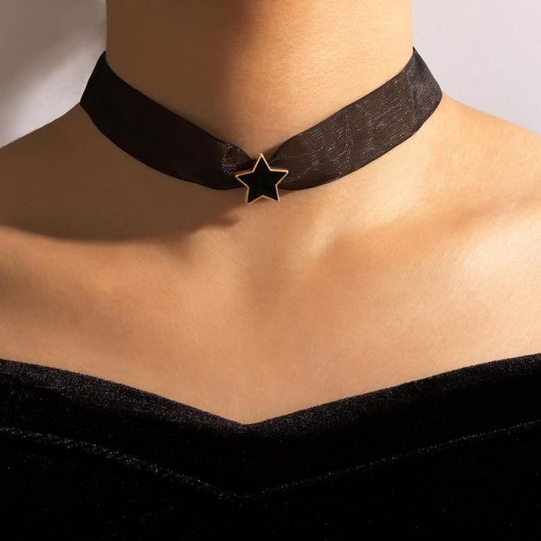 

pendant necklaces fashion star necklace for women romantic geometry black alloy adjustable clavicle chain female anniversary jewelry, Silver