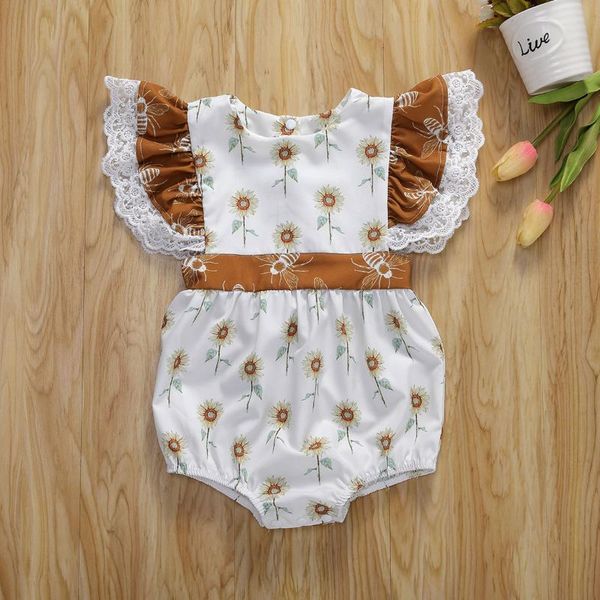 

jumpsuits baby & children's 0-24m born girls rompers sunflowers print ruffles short sleeve clothing, Blue