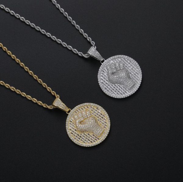 

hip hop little fist pendant necklaces for men women luxury designer mens bling diamond gold chain necklace jewelry love gift, Silver