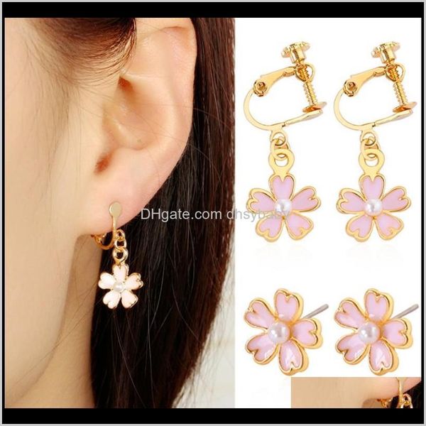 

cuff earrings jewelry delivery 2021 small fresh oil drop pink flower pearl earring ear clip without hole vq4gk, Silver