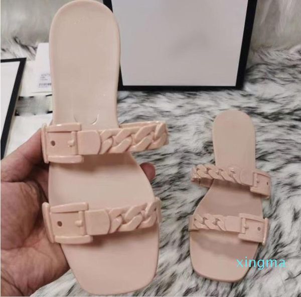 

slippers sandals designer women's flat bottomed slides color matching leather chain beach casual comfortable fashion summer shoes, Black