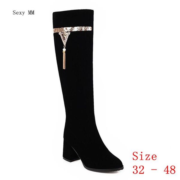 

boots spring autumn women knee high heel shoes woman thigh small plus size 32 33 - 41 42 43 44 45 46 47 48, Black