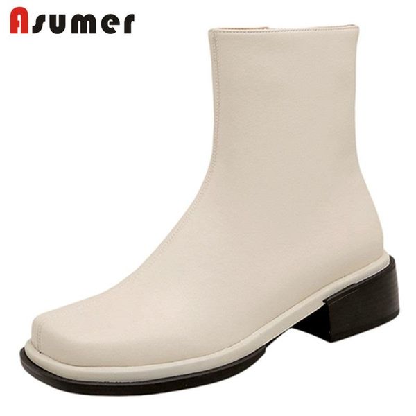 

boots asumer 2022 genuine leather fashion women winter comfortable zipper ankle modern shoes, Black