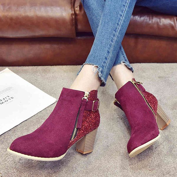 

boots casual women's ankle boots, retro style, high heels, with crystals, plus size 41, 8i96, Black