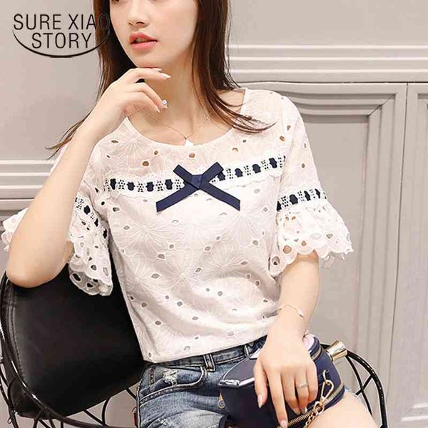 

and casual women blouses short sleeve female summer hollow blouse shirt blusa feminina 0460 40 210417, White