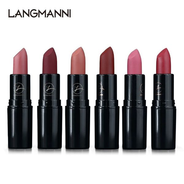 Langmanni matte impermeável nutritious veludo batom vermelho tint nude maquiagem conjunto 6 cores para opção
