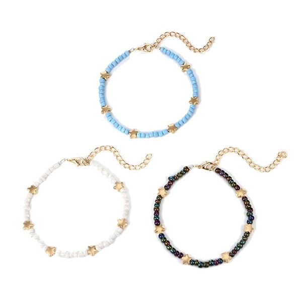 

anklets 3pcs/set women star beads foot chain anklet bracelet beach jewelry gift, Red;blue