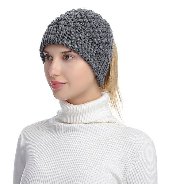 

autumn ponytail beanie hat outdoor stretch knitted crochet beanies caps winter hats cap for women warm lady, Blue;gray
