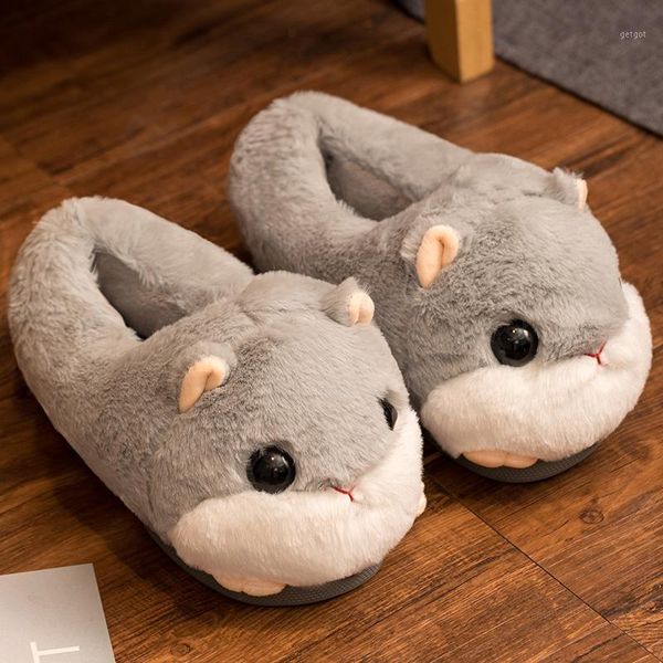 Niedliche Hamster-Hausschuhe, Winter, warm, für Zuhause, Boden, weich, Tier, weibliche Hausschuhe, Mädchen-Schuhe für Damen