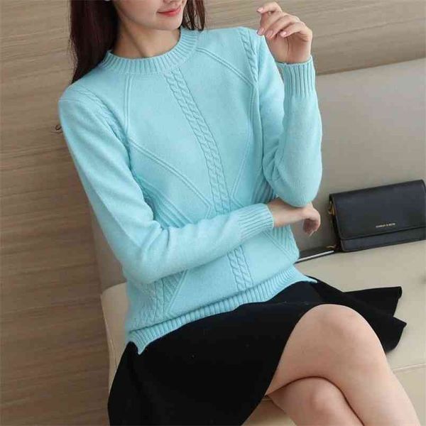 

round neck long sleeve knitted sweater women undecorated jacquard stripe loose bottoming pullover female spring autumn 210427, White;black