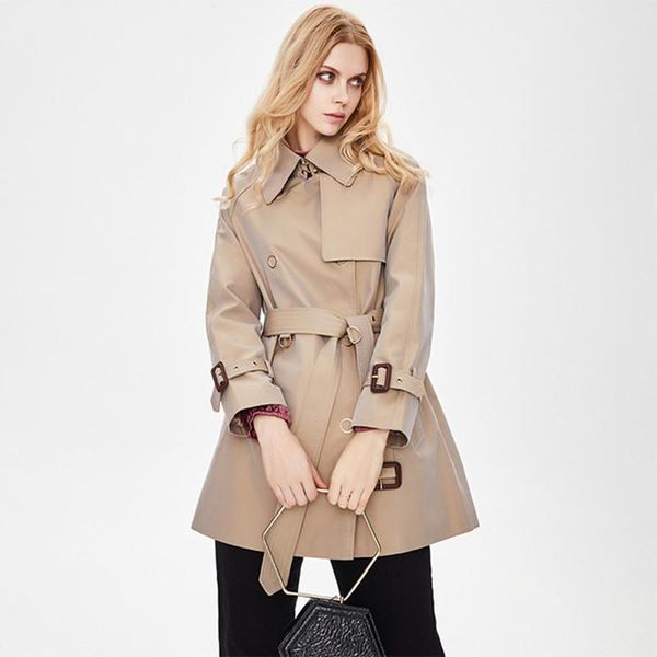 

women's trench coats women coat metal snap ring decoration cotton gabadian british waterproof raincoat business outerwear, Tan;black