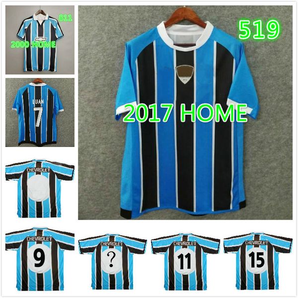 

2000 17 gremio 00 retro soccer jersey 2001 ronaldinho zinho nene warley porto alegre home vintage old classic, Black