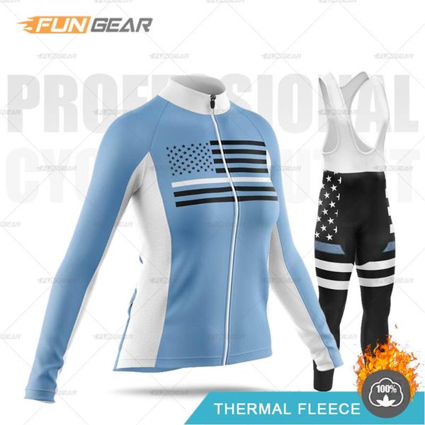 

cycling clothing winter women long sleeve jersey set thermal fleece jacket kit warm lady ride sweatshirt bike racing sets, Black;blue