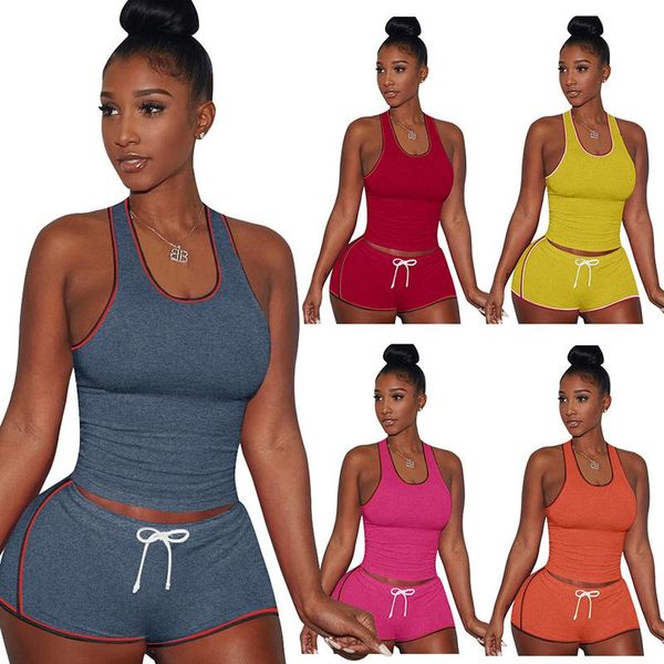 

women's tracksuits women workout edging sportsuit tank crop high waist short leggings 2021 summer two piece sets running outfit fitness, Gray