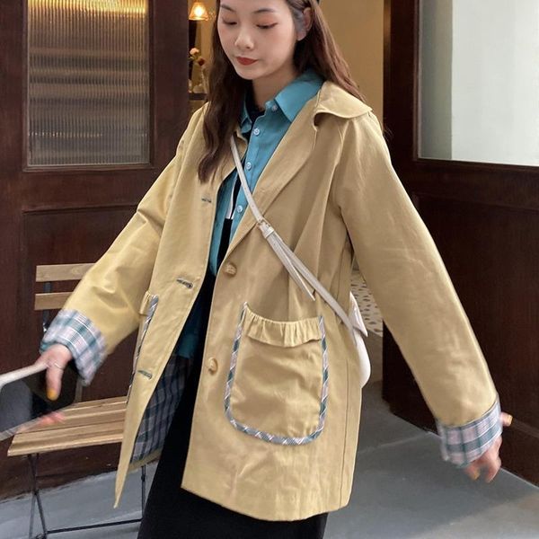 

women's jackets [ewq] autumn simple style coat loose thin windbreaker casual fashion apricot single breasted jacket female 2021 16e2642, Black;brown
