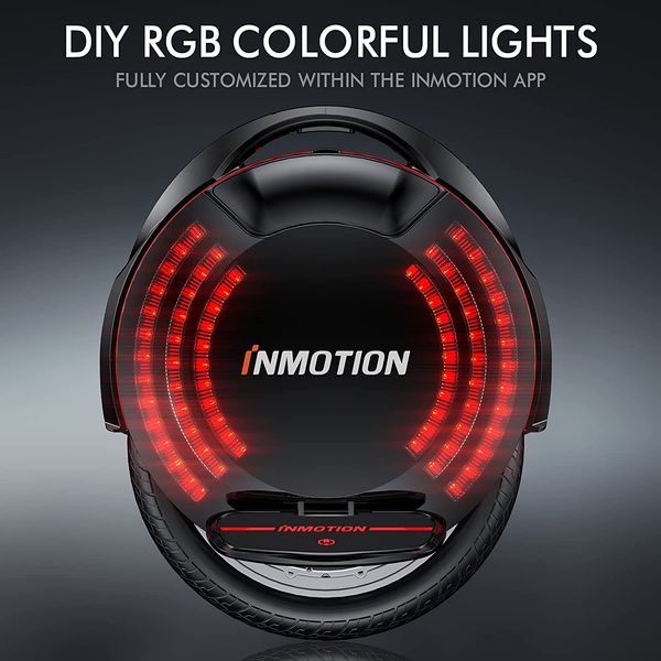 

inmotion v8f electric unicycle, 16-inch one wheel self balancing electric scooter for adults, smart electric wheel with leds, bu