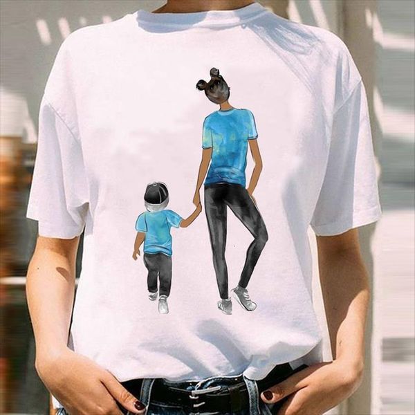

graphic love sweet boy cute women son style short sleeve mom mama mother cartoon print female tees, White