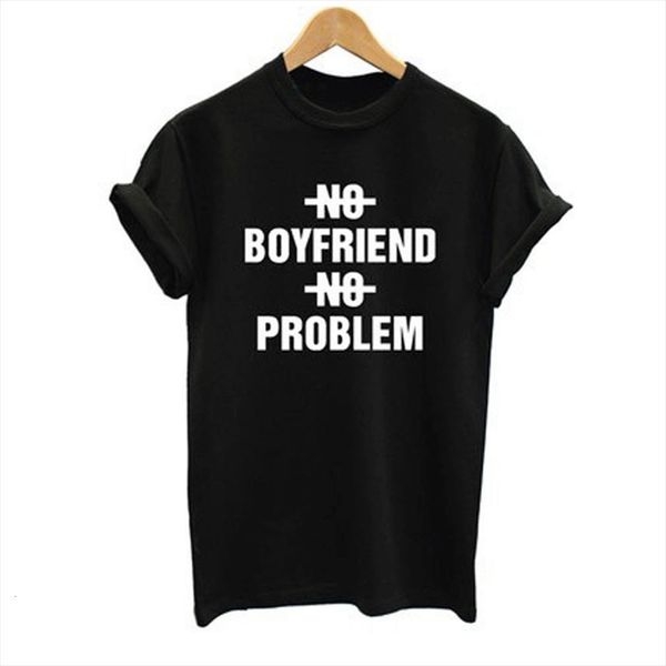 

no boyfriend problem letter print mens t shirts men short sleeve o neck loose summer fashion tee, White;black