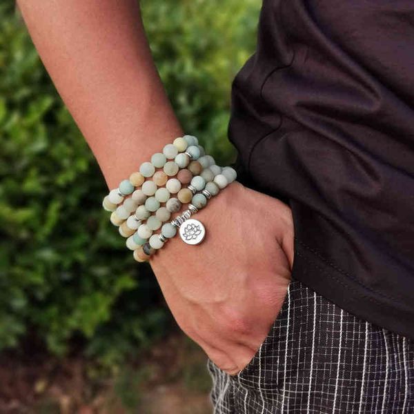 

oaiite 108 ite bead bracelet 8mm natural stone bracelets meditation mala prayer balance healing necklace, Golden;silver