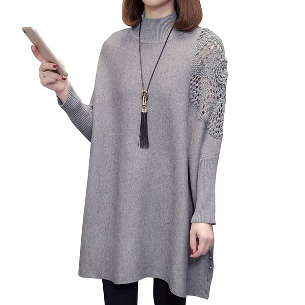 

autumn winter loose sweater coat women's half-high collar beading plus size pullover 966c 210420, White;black