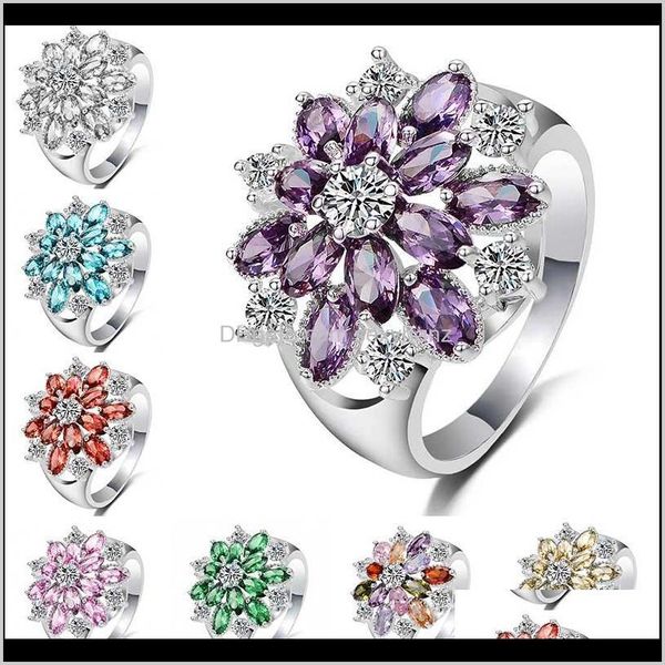 Diamond Cubic Zironia Ring Flower Rose Gemstone Cluster Fedi nuziali per le donne Gioielli di moda Regalo Will And Sandy Drop Vs0F6 Kba6H