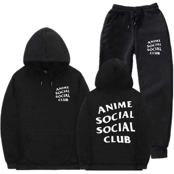 

men's fleece suit street anime social club sportswear pants, Black
