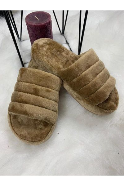 

women tan plush home slipper slippers, Black