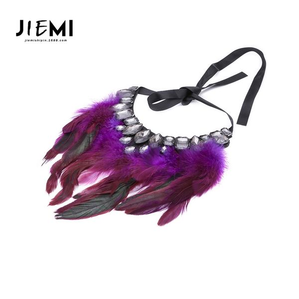

the same exaggerated fake collar fashion necklace with feather and glass, Black