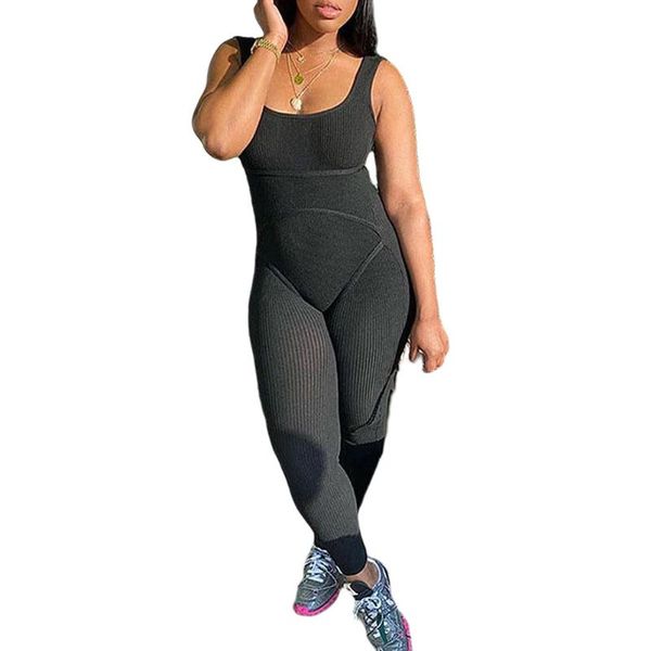 

women sleeveless solid color jumpsuit fashion backless for sports fitness women's jumpsuits & rompers, Black;white