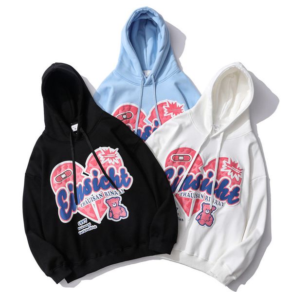 

men's hoodies & sweatshirts and women's hooded sweatshirts, large street clothes, warm polar lining foam letters, heart, harajuku,, Black