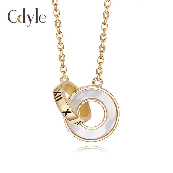 

necklace korean fashion simple 925 sterling silver round double ring pendant inlaid with white shell valentine's day couple's clav