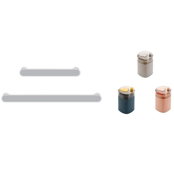 

pcs self-adhesive towel holder rack bar & 3 toothpick container wheat straw racks