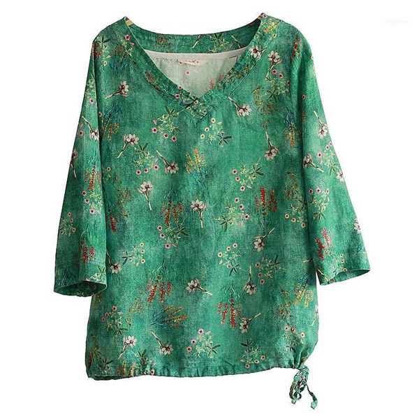 

women's t-shirt women print floral t-shirts v-neck half sleeve 2021 summer vintage loose female clothing original casual t-shirts1, White