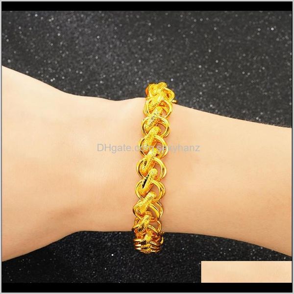 Armbänder Schmuck Mode Panzerkette 24 Karat Gold Twist Männer Frauen Reisearmband Männlich Punk Schmuck Assories Charme Junge Geschenke Perlen, Stränge Tropfen