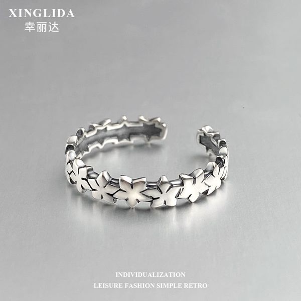 

925 korean fashion ins leaf styling temperament thai silver opening adjustable ring