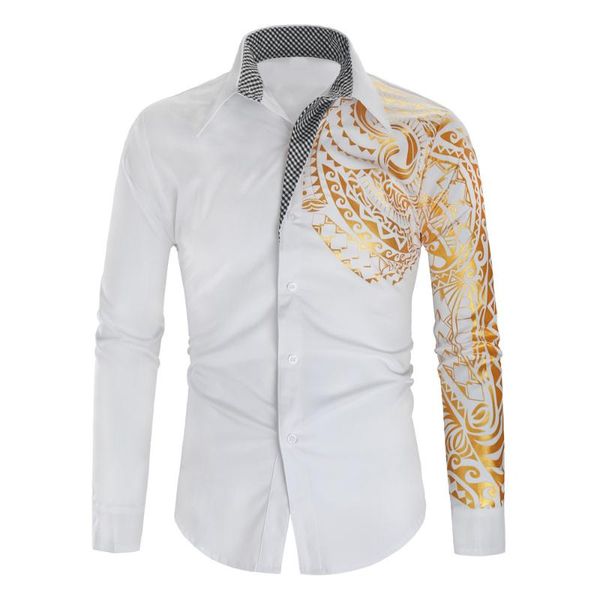 

men's casual shirts 2021 large size shirt men, ethnic dragon-print gold-rimmed long-sleeved loose ,, White;black