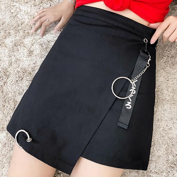 

skirts 2021 harajuku summer women skirt ring high waist slim black student casual female mini