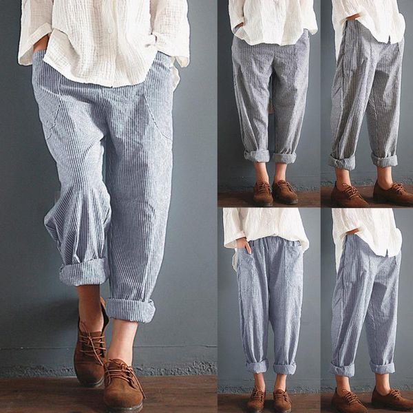 

women's pants & capris 2021 ly summer casual women plus size loose 2 style elastic waist striped long harem s-5xl, Black;white