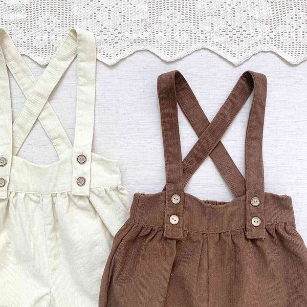 

autumn winter ins girls' suspender pants baby corduroy pumpkin pp two wear, White