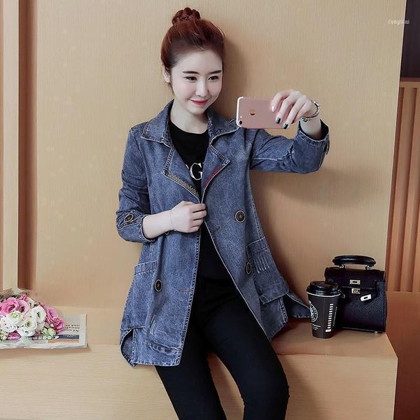 

jean jacket 2021 women female long sleeve autumn winter basic jackets coat fashion blue ladies denim ta9361, Black;brown