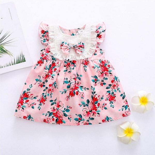 

girl's dresses floral cute girls kids dress sleeveless summer baby girl a-line round neck fashion infant children, Red;yellow