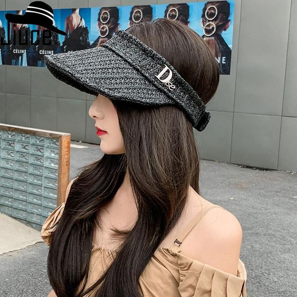 

wide brim hats summer han edition lala grass empty hat metal marking leisure travel spot sun fashion, Blue;gray