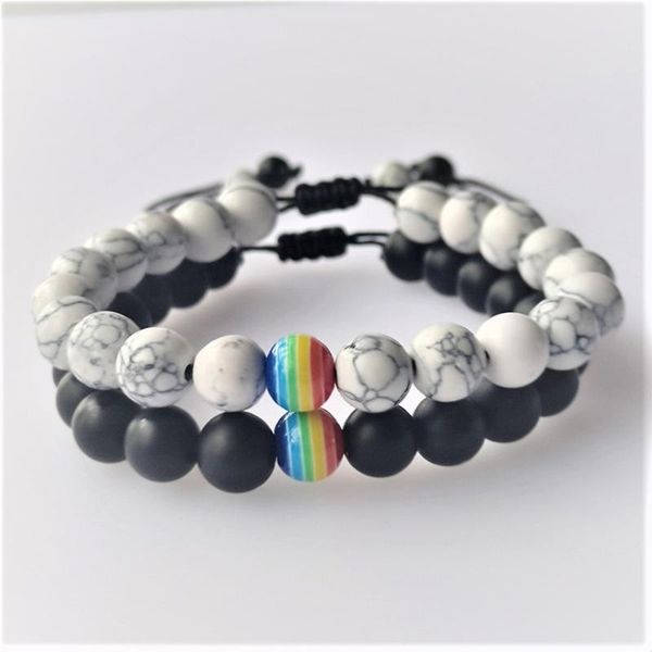 

beaded, strands european white pine frosted stone beaded bracelet and american rainbow couple woven, Black