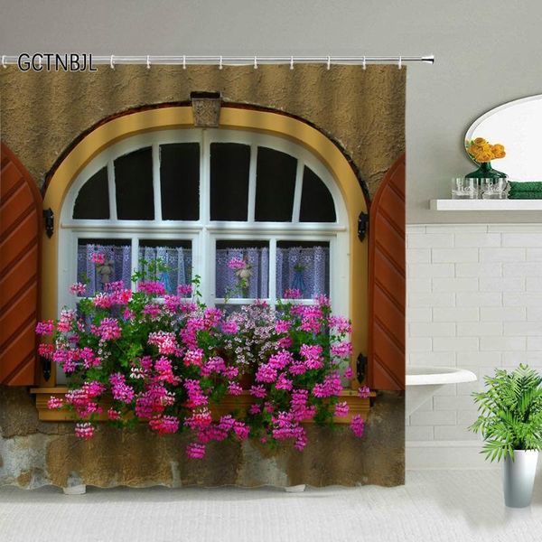 

shower curtains retro country windows beautiful flowers simple art curtain bathroom renovation home decoration