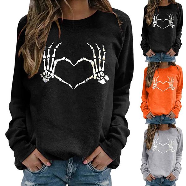 

women's hoodies & sweatshirts halloween women skull printed pullover autumn female plus size shirts, Black